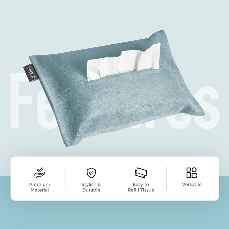 pack all Car Tissue Holder, Premium Microsuede Sun Visor Napkin Dispenser, Wipes Case for Backseat, Vehicle Accessories (Light Blue) - Image 2